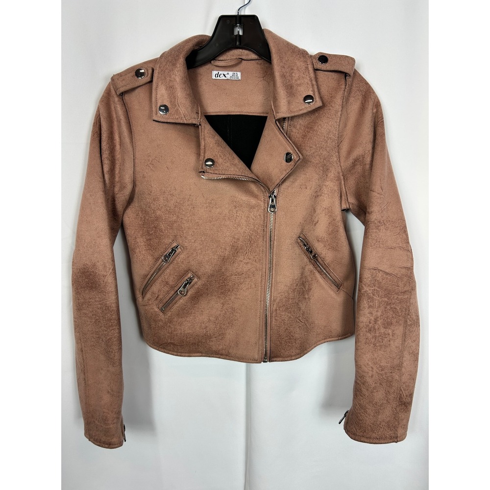 Dex Brown Faux Suede Neutral Moto Jacket Asymmetrical Zip Biker Western Boho XL